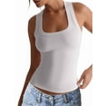 thumbnail image 2 of Womens Ribbed Square Neck Tank Tops Basic Backless Sleeveless Summer Camisole White S, 2 of 8