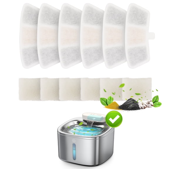 Oneisall 6 Pack Replacement Filters for CW01 3.5L Stainless Steel Cat Water Fountain - White
