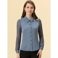 thumbnail image 2 of Unique Bargains Chemise de Travail à Manches Transparentes Texturée en Chiffon pour Femmes Gris Bleu TP, 2 of 5