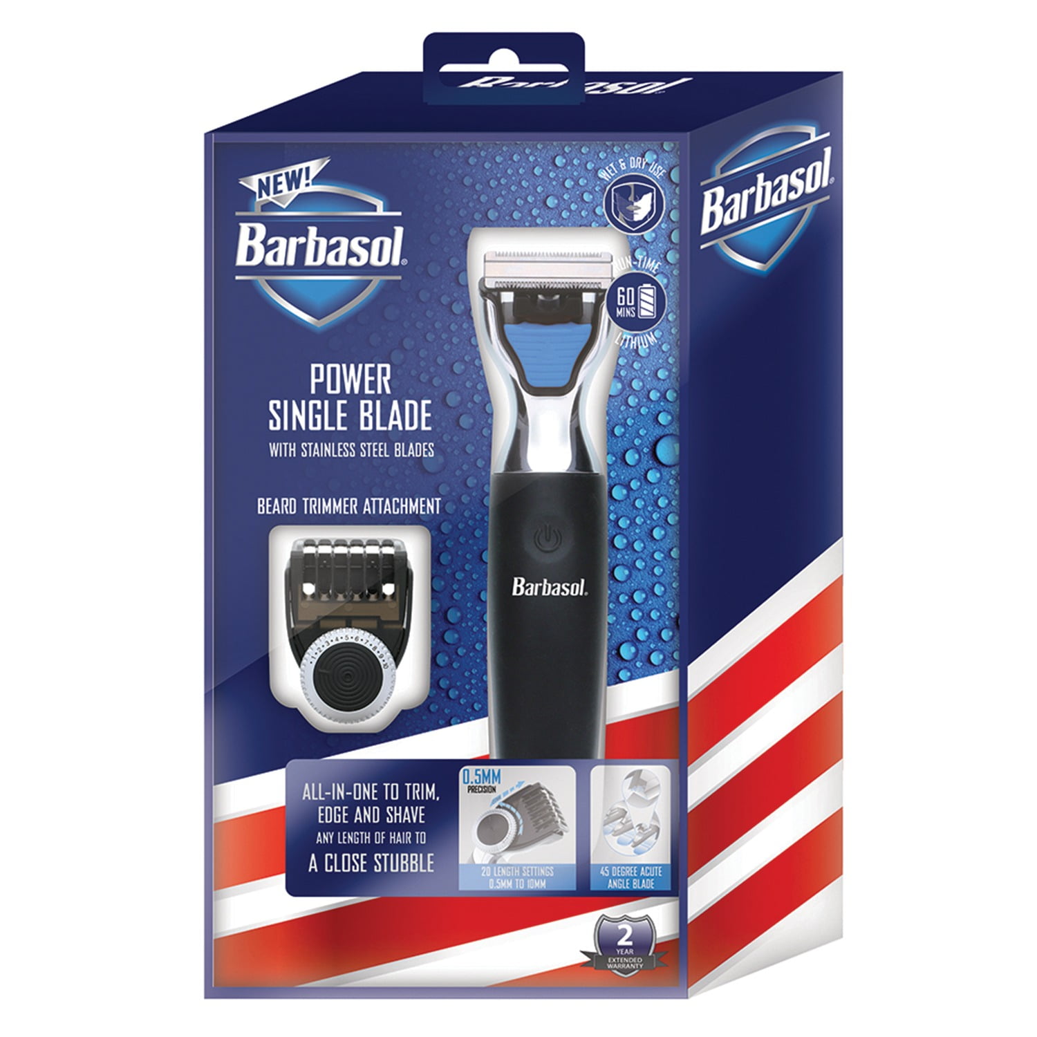 Power Single Blade with Beard Trimmer by Barbasol for Men - 1 Pc Trimmer