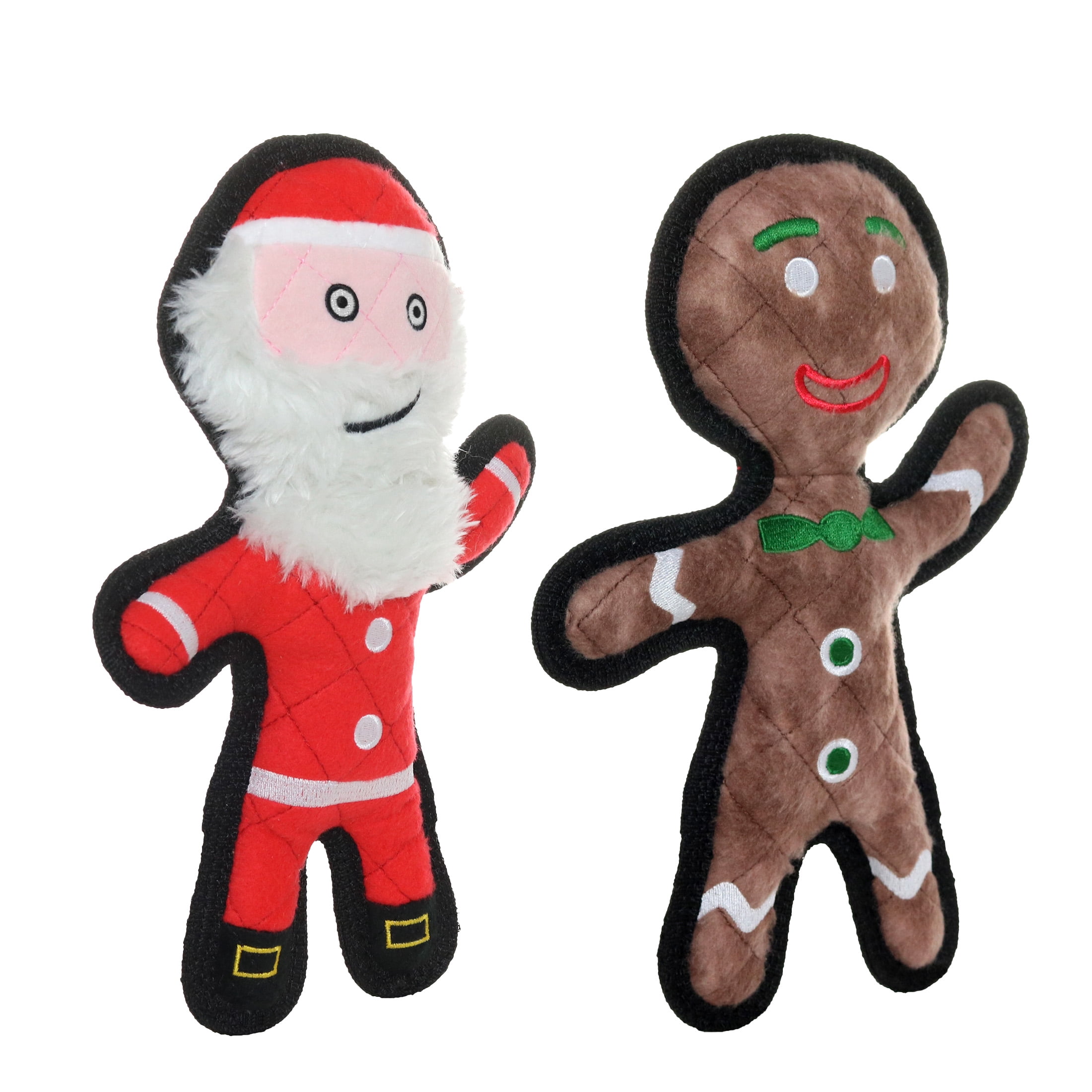 TUFFY Jr Holiday Gingerbread Man and Santa Durable Plush Squeaky Dog Toy, 2-Pack