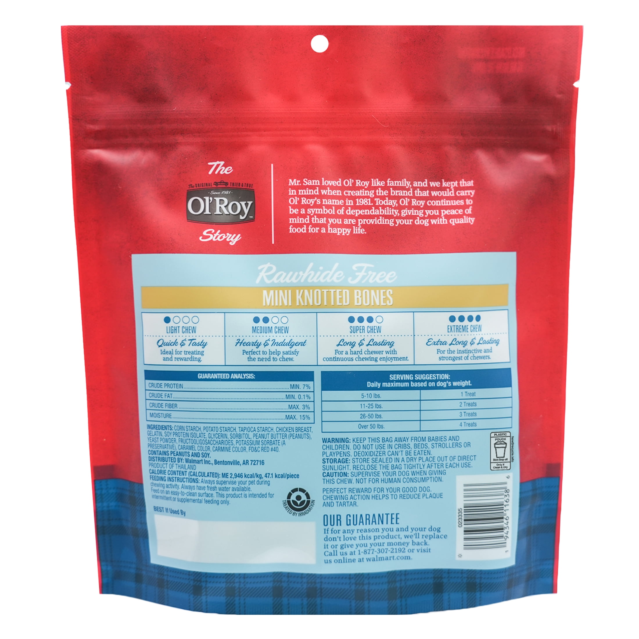 Ol' Roy 2.5 Inch Rawhide Free Mini Knotted Peanut Butter Flavored Bones, Chews for Dogs, 14 oz, 25 Count