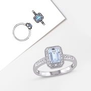 Everly Womens 1 CT TGW Aquamarine and Diamond Accent Sterling Silver Ring
