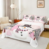 jejeloiu Merry Xmas Twin Sheet Sets,Cartoon Christmas Snowman Twin Fitted Sheet,Abstract Xmas Tree Flat Sheet Fdor Boys Girls,Super Cozy Room Decor,3-Piece