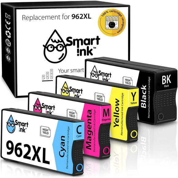 Smart Ink Cartouche d'Encre Remanufacturée Remplacement pour HP 962XL 962 XL (Noir XL & C/M/Y XL 4 Combo Pack) à Utiliser