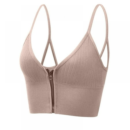 

Baywell Zip Front Sports Padded Bra Adjustable Straps High Support Medium Impact Zipper Front Hook Running Bra Pink 38/85BCD 40/90ABC