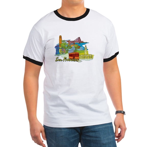 CafePress - San Francisco Travel Poster T Shirt - 100% Cotton Ringed T-Shirt