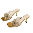 thumbnail image 5 of Women’s Thong Heeled Sandals Beaded Embellished Mule Slip-On Open Toe High Heel Dress Sandals Evening Party Wedding Shoes,Gold Size 38, 5 of 9
