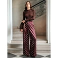 thumbnail image 5 of Women'S Polka Dots Wide Leg Tailored Pants High Waisted Belted Loose Trousers with Pockets Wine Red XL, 5 of 10
