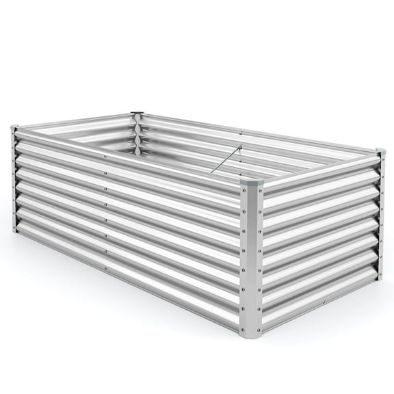 Sptwo | Rectangular Raised Garden Bed, Galvanized Garden Planter with Open Bottom, Sprayed Plate & Corner Protectors, Outdoor Metal Planter Box for Vegetables, Flowers & Herbs