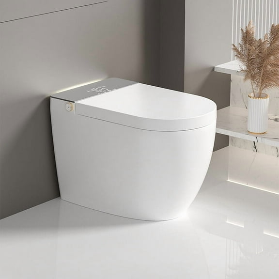 Smart Toilet with Heated Seat and Auto Open Close, One Piece Bidet Toilet with 4 Water Cleaning Mode and Foam Shield, Foot Sensing Flush, Modern Tankless Toilet for Bathroom, White
