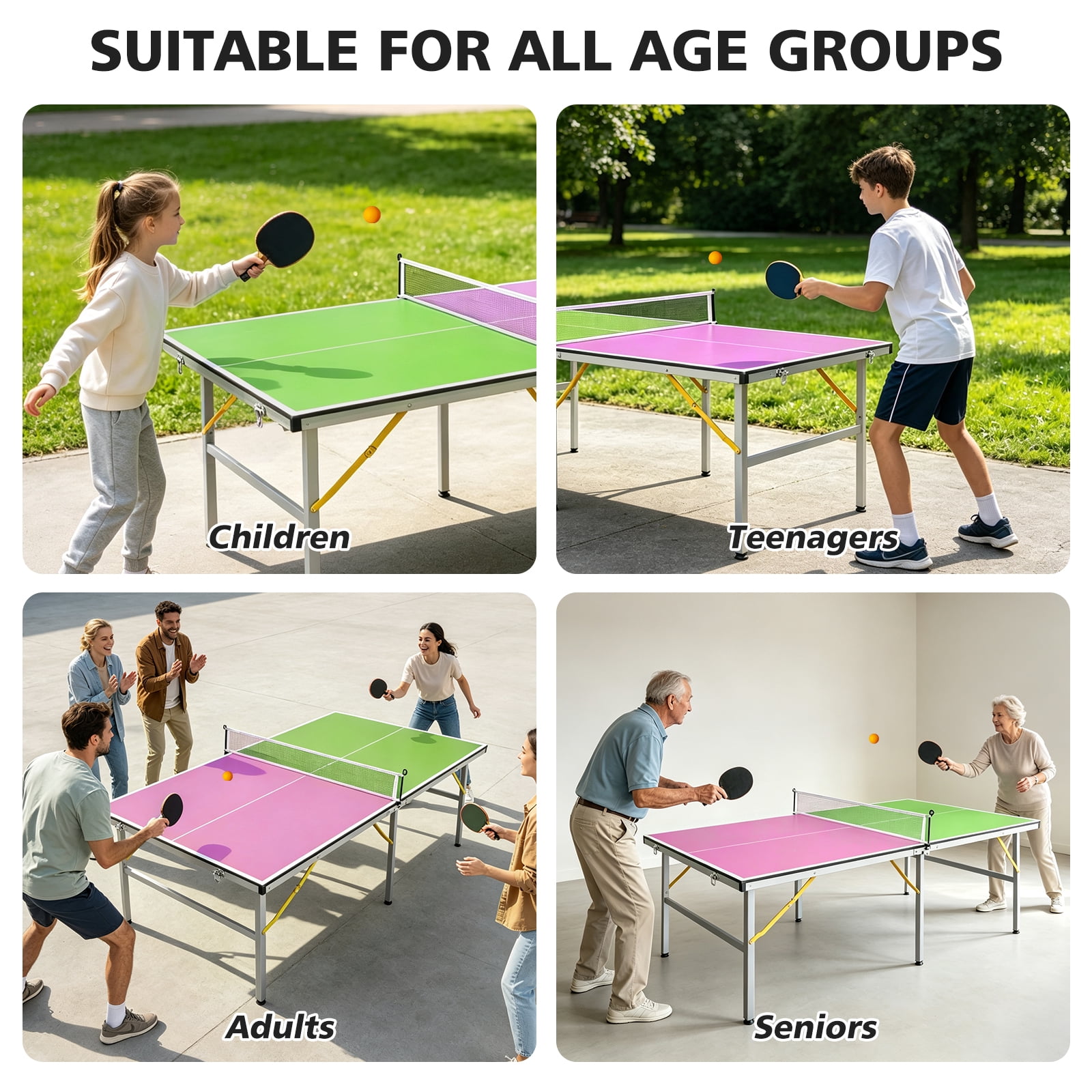 6ft Folding Table Tennis Table, Aluminum Alloy Frame, Foldable Design, Complete Set