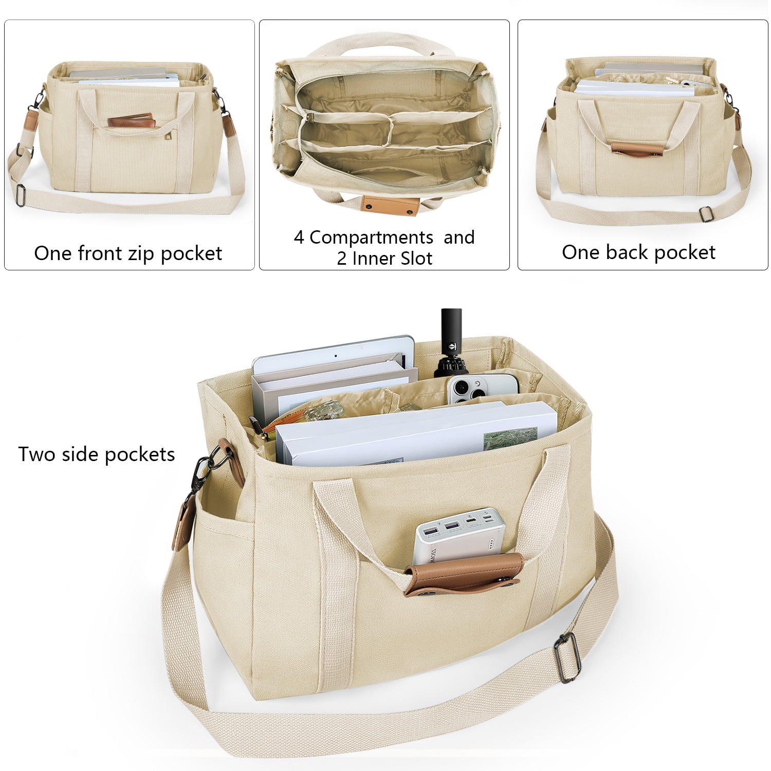 Large Canvas Tote Bag for Women With Pockets, Cute Crossbody Shoulder Purses Handbag for Work Travel