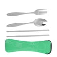 thumbnail image 5 of Palillos portátiles de acero inoxidable con cuchara, tenedor y bolsa de almacenamiento, juego de vajilla para acampar (verde), 5 of 5
