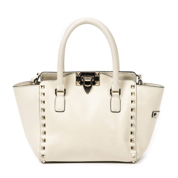 Pre-Owned Valentino Ivory Mini Rockstud Trapeze Tote Shoulder Bag Studded Calfskin Leather
