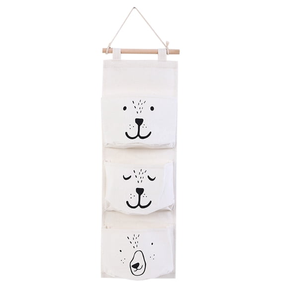 3-Pocket Wall Hanging Organizer, Foldable Storage Bag for Bathroom or Bedroom, Linen with PE Coating, Durable and Washable, Hangs on Door or Wall for Toys, Keys, and Small Items