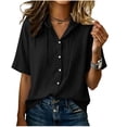thumbnail image 2 of VBVC Women's Short Sleeve Button Down Hooded Shirt,Ladies' Loose Fit Drawstring Collared Blouse,Lightweight Summer Tunic Top For Women,Black,S-2XL, 2 of 7