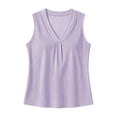 thumbnail image 4 of MORESEC Women Sleeveless V Neck Striped Pleated Tank Tops for Women Casual Basic Summer Beach Tee Shirts Vacation Fashion Clothes, Purple L, 4 of 7