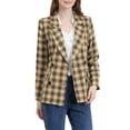thumbnail image 1 of INSPIRE CHIC Veste pour Femme, Revers Cranté, Double Boutonnage, Blazer à Épaules Rembourrées, TP, Blanc Brun, 1 of 8