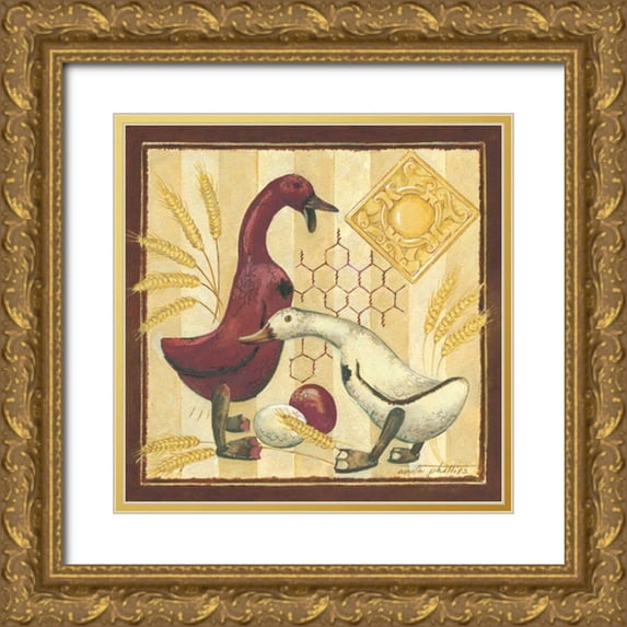 Phillips, Anita 15x15 Gold Ornate Wood Framed with Double Matting Museum Art Print Titled - Wooden Ducks II