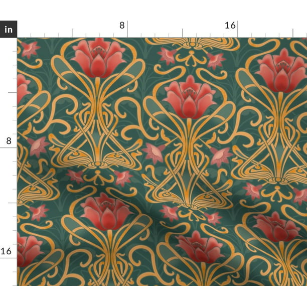 ego Hej adgang Art Nouveau Flowers Scale Flower Green Nature Spoonflower Fabric by the  Yard - Walmart.com