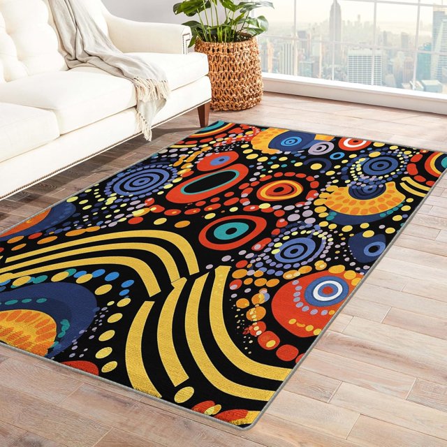 Aboriginal Rug 4x5 Area Rugs for Bedroom Living Room, Boho Area Rug, Art Carpet Machine Washable Non-Slip Rug, Soft Low Pile Area Rug, Indoor Decorative Rugs W&I25