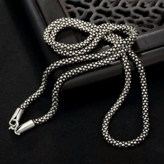 QQTDFG 925 Sterling Silver Men's Popcorn Chain Necklace A2422-3mm-28" - 70cm