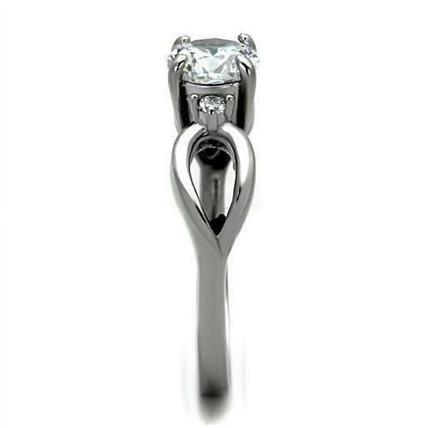 High polished (no plating) Stainless Steel Ring with AAA Grade CZ in Clear for Women Clear Stone Color Style TK1539 Size 8