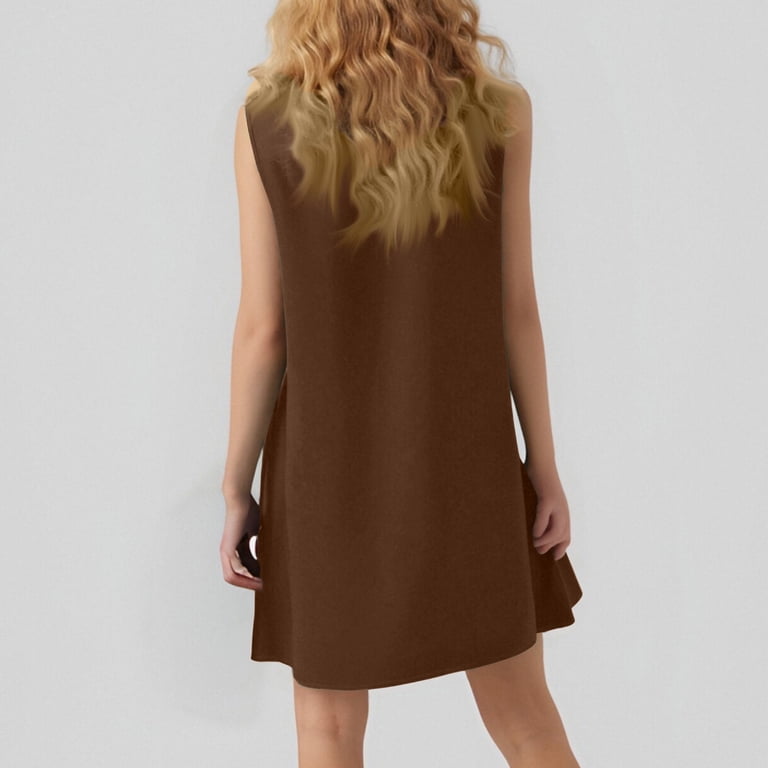 Listha Womens Sundress Summer Sleeveless Round Neck Mini Dresses Vacation Ruffle Casual Short Tank Dress Brown M Listha Womens Sundress Summer Sleeveless Round Neck Mini Dresses Vacation Ruffle Casual Short Tank Dress Brown M