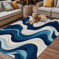 thumbnail image 2 of Fsddascl Geometric Blue Outdoor Rug for Patio/Deck/Porch, Non-Slip Large Area Rug 5 x 8 Ft, Vintage White Stripe Coastal Sea Wave Indoor Outdoor Rugs Washable Area Rugs, Camping Rug Carpet, 2 of 5