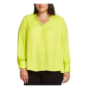 VINCE CAMUTO $109 Womens New Green V Neck Long Sleeve Casual Top 1X Plus B+B