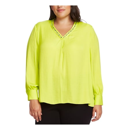 VINCE CAMUTO $109 Womens New Green V Neck Long Sleeve Casual Top 1X Plus B+B