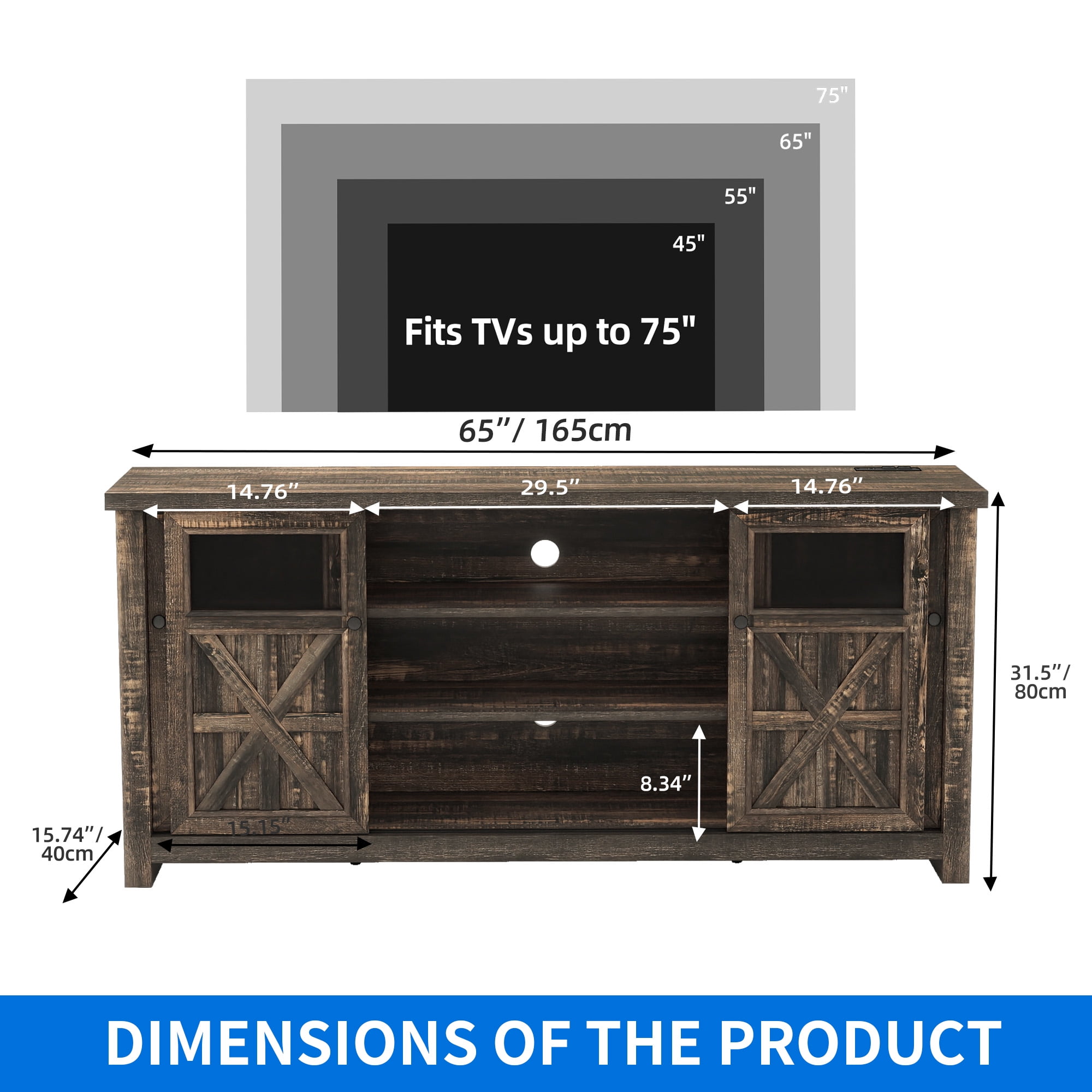 Uforic Large LED TV Stand for TV up to 75", Farmhouse Entertainment Center with Sliding Door, Oak