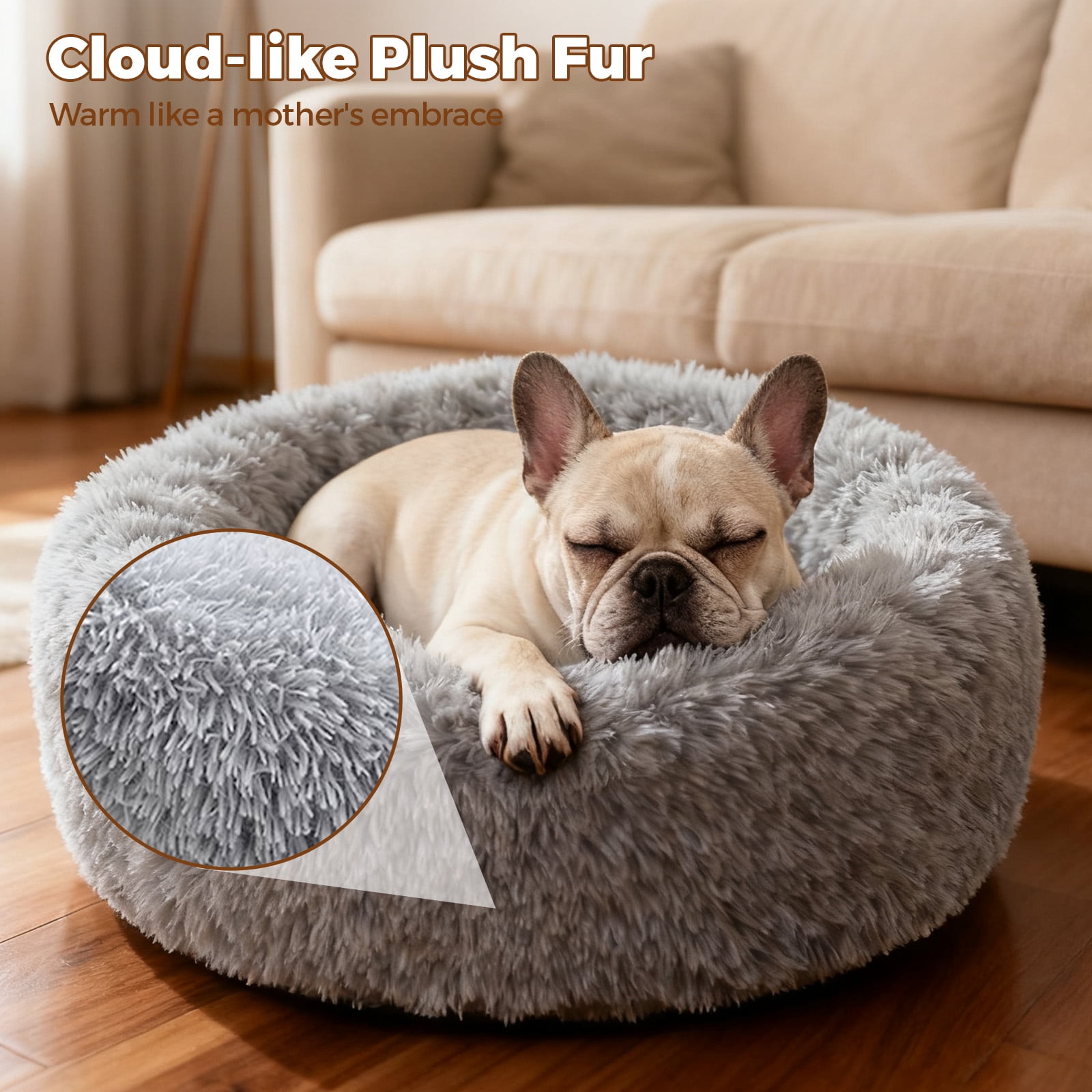 YARRAMATE Dog & Cat Bed, Washable and Anti-Slip Plush Pet Sleeping Mat, Comfort Round Pet Bed for Large Dogs (24"x24"x8")