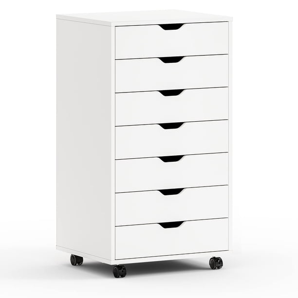 Zocalo Cómoda de Madera con 7 cajones y archivador, Cofre de Almacenamiento con Ruedas (Blanco)