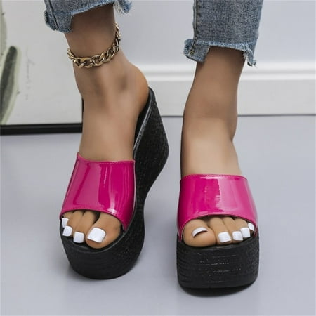 Jsaierl Platform Sandals for Women Dressy Summer  Matsu Heel Thick Sole Slope Heel Shoes Breathable Slip-on Beach Sandals Size 9