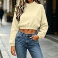 thumbnail image 4 of Women's Mock Neck Crop Sweatshirt Casual Fashion High Neck Long Sleeved Solid Color Fall Winter Pullover, 4 of 6
