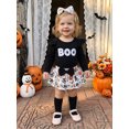 thumbnail image 3 of RUINIXCW Baby Girls Thanksgiving Outfit Fashion Long Sleeve Pumpkin Embroidery Romper with Skort, Headband, Stockings 4Pcs Set, 3 of 9