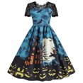 thumbnail image 1 of EQWLJWE Robes à Thème d'Halloween pour Femmes 2023 Robe de Cocktail à Manches Longues Squelette Citrouille Imprimée Costume de Fête Cosplay, 1 of 7