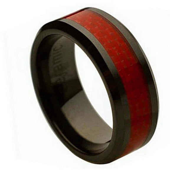 8mm Ceramic Ring Red Carbon Fiber Inlay Wedding band Ring for Men and Ladies
