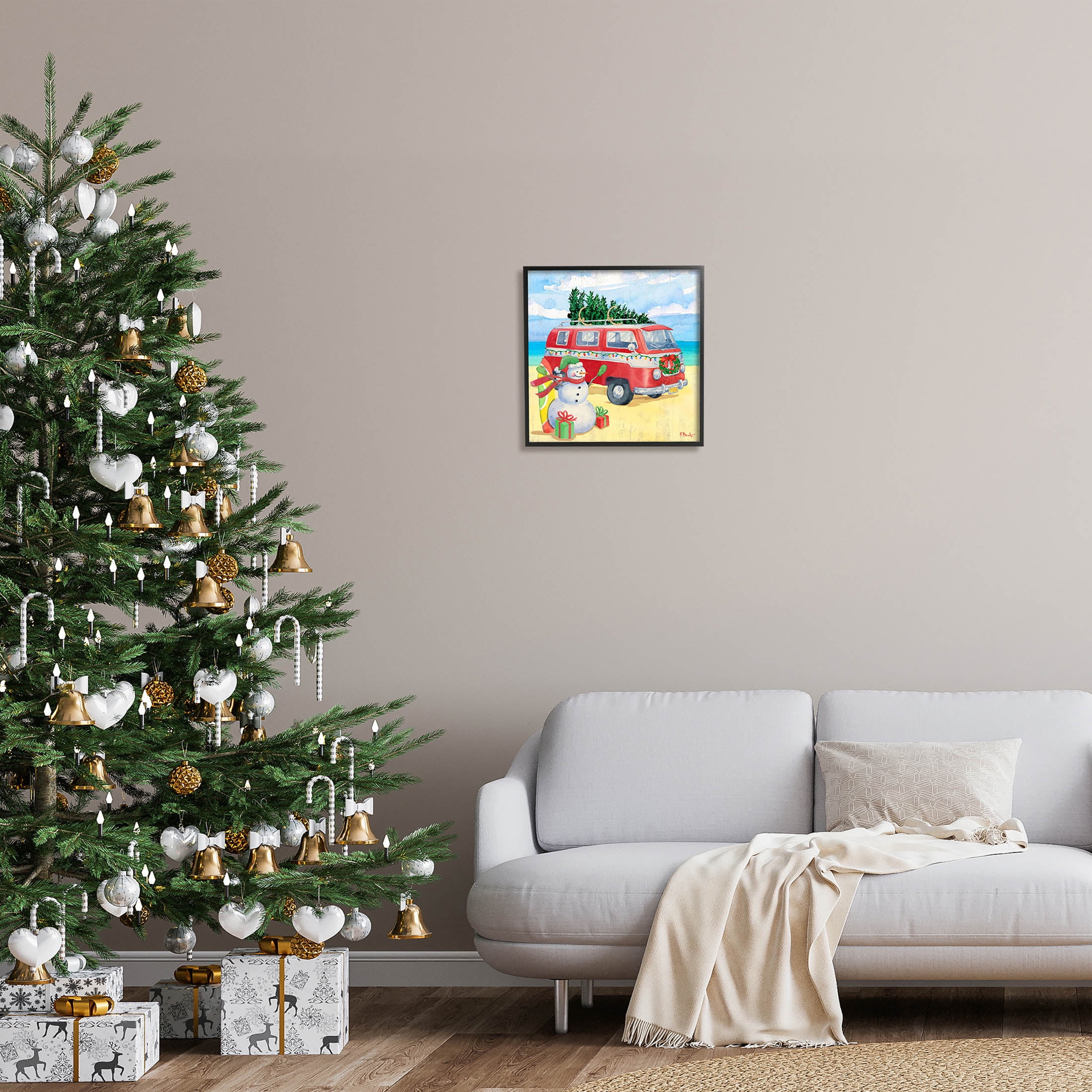 Christmas Beach Nautical Van Holiday Graphic Art Black Framed Art Print Wall Art