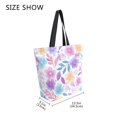 thumbnail image 4 of Open Top Canvas Tote Bag with Zipper Reusable Shopping Bag 13.5x15" Roomy Carryall Pink and Purple Flowers, 4 of 9