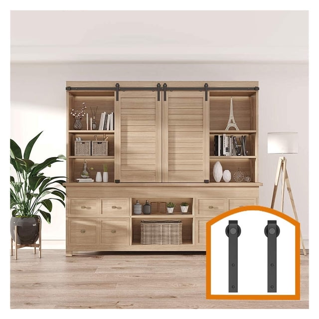 2.5-8FT Customized Style Interior Super Mini Sliding Barn Door Hardware Black Roller Rails Closet Cupboard Storage Cabinet Kit ,Easy to Install
