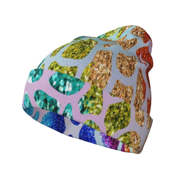 Easygdp Rainbow Glitter Winter Beanie for Men Women Beanie Knit Hat Cuffed Cap Beanie Knit Chunky Snow Cap