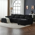 thumbnail image 4 of 110" Sectional Sofa, U Shaped Teddy Fleece Sofa Set, 4 Seat Convertible Couch, Sleeper Sofa Bed with Double Chaise for Living Room, Black, 4 of 10