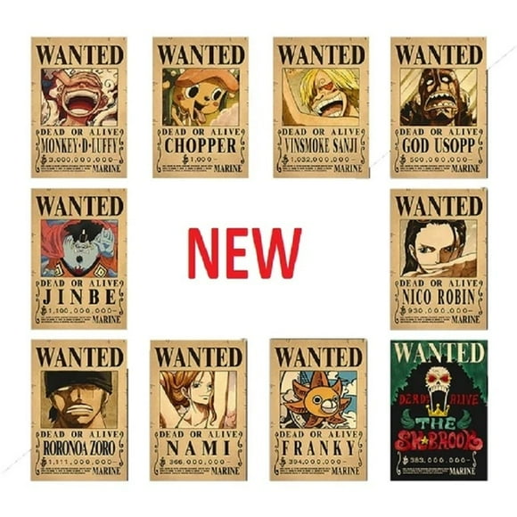 10Pcs Set Anime One Piece Luffy Gear 5 Nika Billion Bounty Wanted Posters Action Figures Vintage Wall Decoration Poster Toys