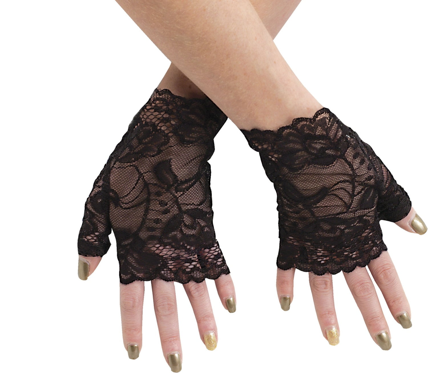 80/'S Black Lace Hair Scarf and Gloves Headband Madonna Tie Band Costume Kit
