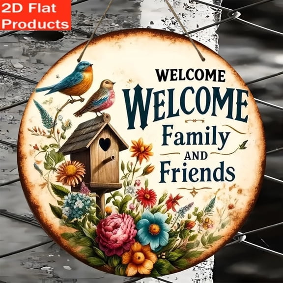 HELLOYOUNG Decorative Welcome Family & Friends Flat Plaque - Outdoor/Indoor for Garden Yard Home Porch Window