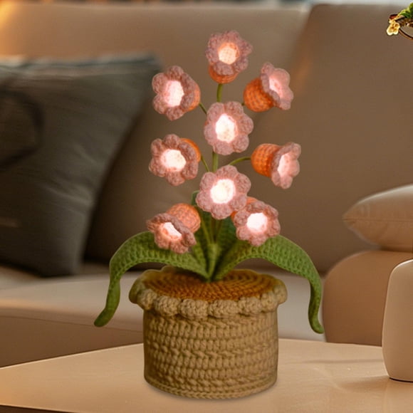 EGNMCR Home Decor, Room Decor, Wall Decor Hand-Crocheted 9 Of The Valley Potted With LED Lights Milk Yarn Desktop Ornament Cotton Thread Potted Plant Ornament