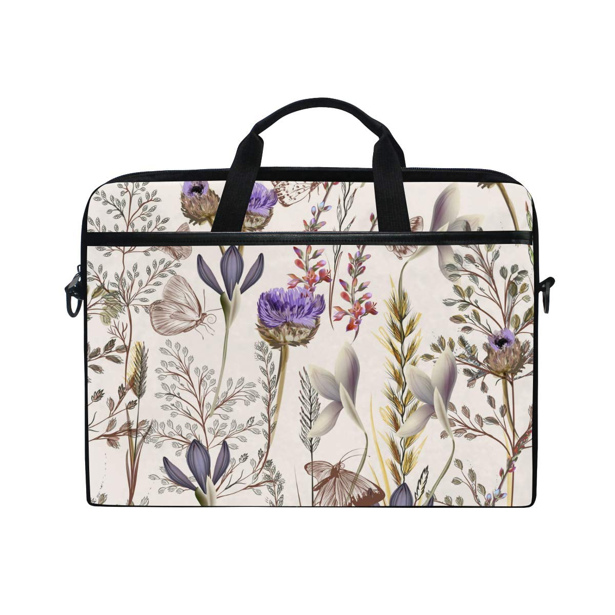 Laptop Case 15.6 inch Lavender Flower Floral Print Computer Messenger Bag with Shoulder Strap for Men Women Travel